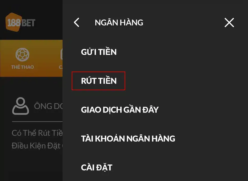 Chọn mục rút tiền